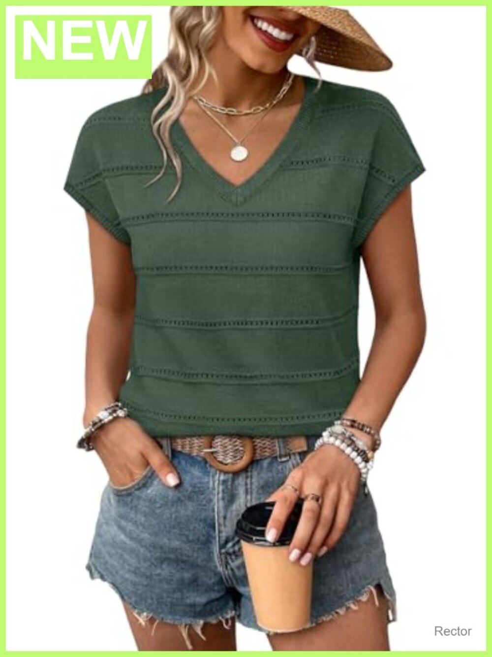 WIHOLL Women's V-Neck Short Sleeve Sweater Cap Sleeve Knit Top Business Casual
